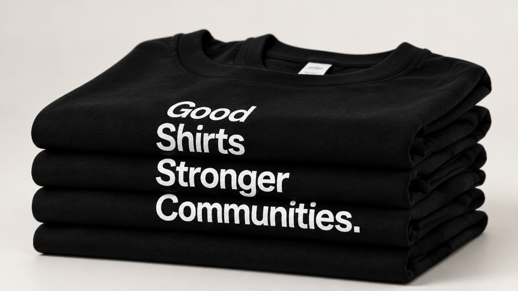 Folded Shirts Stack - Good Shirts Stronger Communities